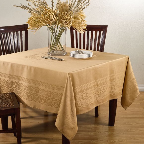 Gold Jacquard 70" Square Jacquard Tablecloth Kitchen Table Linens - Picture 1 of 1
